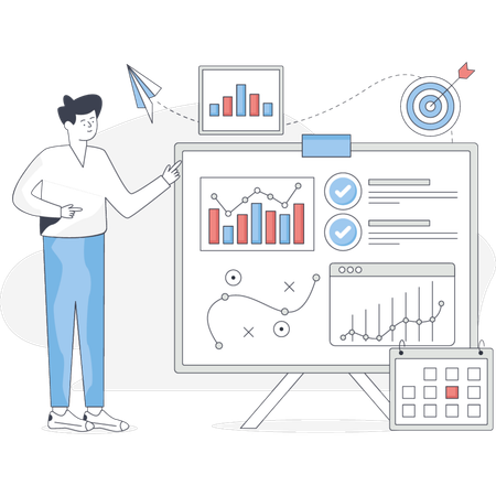 The man is analysis project overview  Illustration