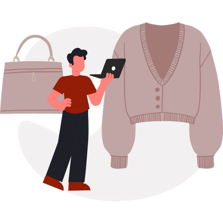 The man is buying woman coat  Illustration