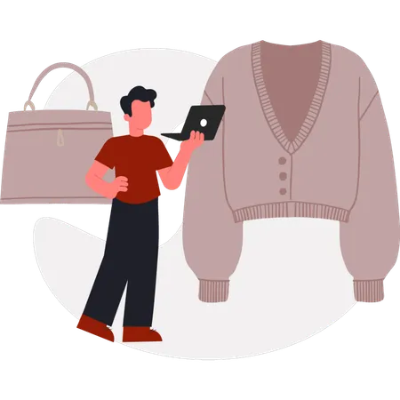The man is buying woman coat  Illustration