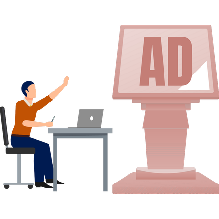 The man is checking ad board in laptop  Illustration