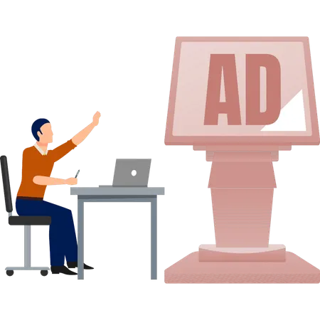 The man is checking ad board in laptop  Illustration