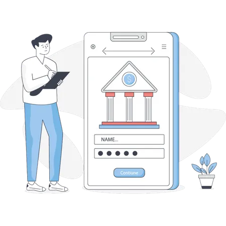 The man is deposit money  bank online  Illustration
