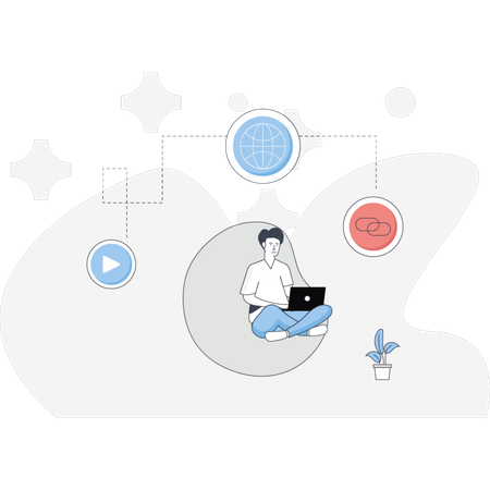 The man is doing learning internet education  Illustration
