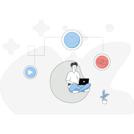 The man is doing learning internet education  Illustration