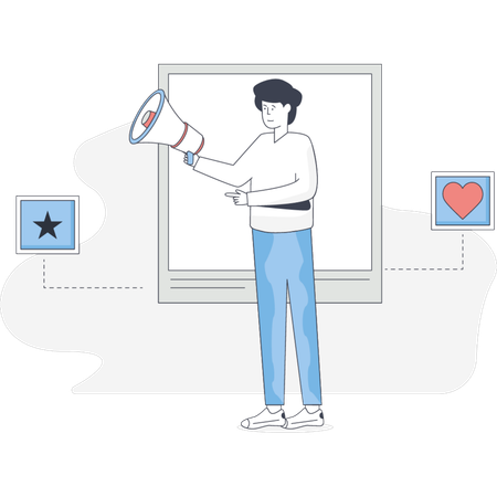 The man is doing online marketing  Illustration