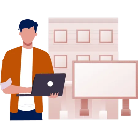 The man is doing order bill board  Illustration