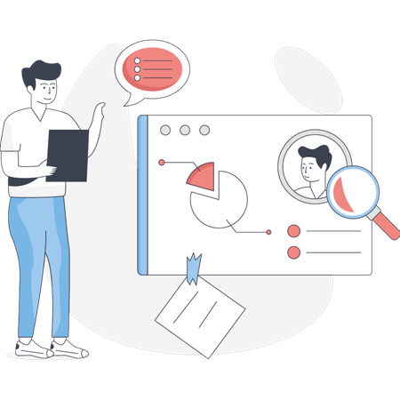 The man is doing research on employee profile  Illustration