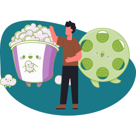 男はポップコーンを食べている  イラスト