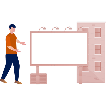 The man is explaining publishing bill board  Illustration