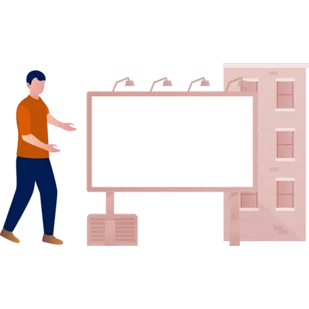 The man is explaining publishing bill board  Illustration