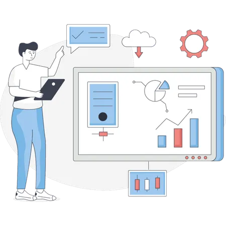 The man is explaining web ststistics  Illustration