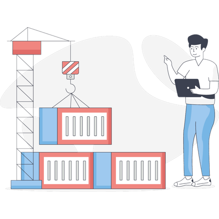 The man is loading container  Illustration