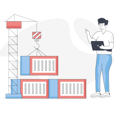 The man is loading container  Illustration