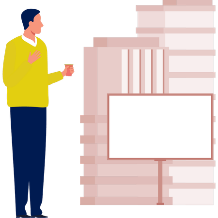その男性はビジネスマーケティングを探している  イラスト