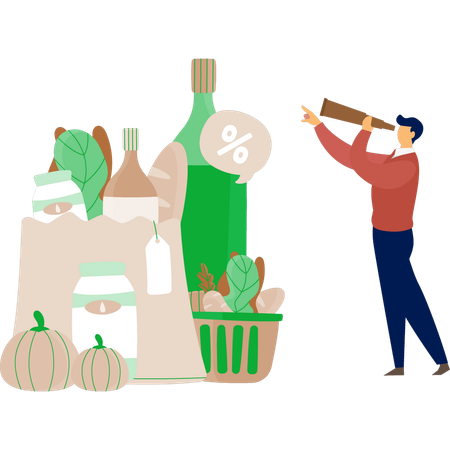 The man is looking grocery items  Illustration