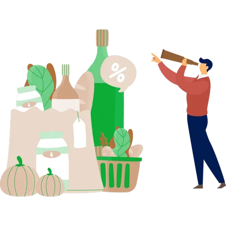 The man is looking grocery items  Illustration