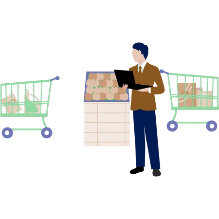 The man is looking shopping trolley  Illustration