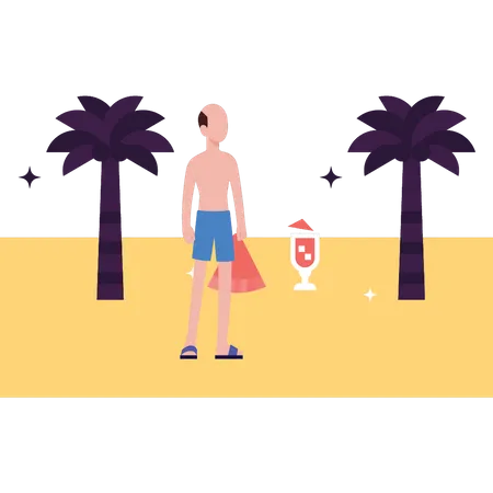 The man is on the beach  Illustration