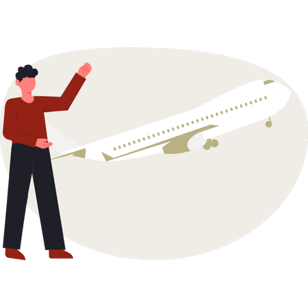 男は飛行機の配達を指差している  イラスト