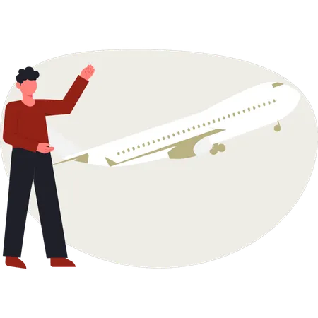 男は飛行機の配達を指差している  イラスト
