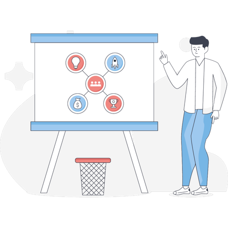 The man is pointing learning connection  Illustration
