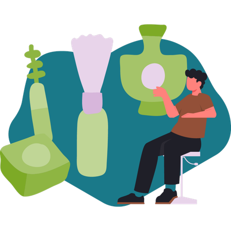 The man is pointing perfume bottle  Illustration