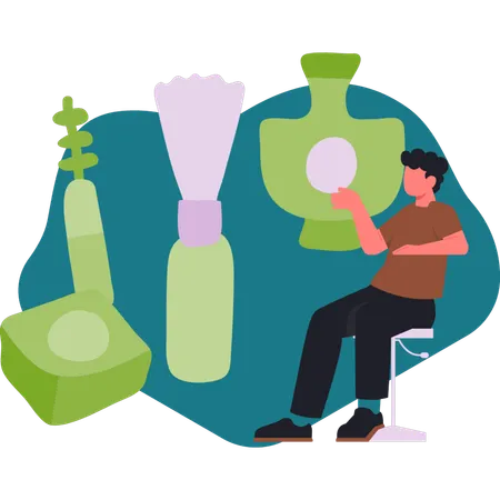 The man is pointing perfume bottle  Illustration