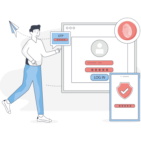 The man is pointing secure login  Illustration