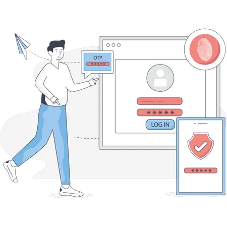 The man is pointing secure login  Illustration