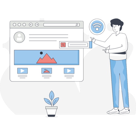 The man is pointing user interface design  Illustration