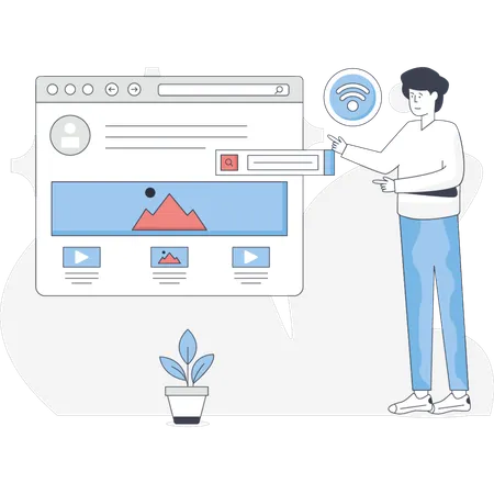 The man is pointing user interface design  Illustration