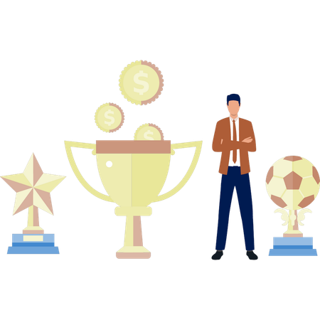 The man is presenting football trophy  Illustration