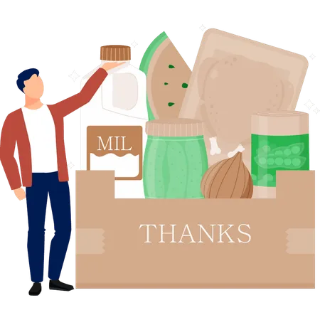 The man is presenting shopping pack  Illustration