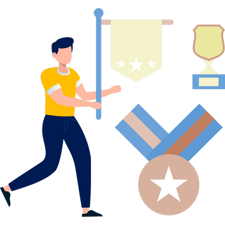 The man is running to words winning trophy  Illustration