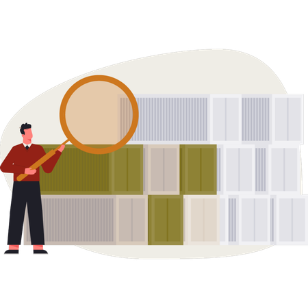 The man is searching export cantaner  Illustration