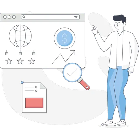 The man is searching global networking  Illustration