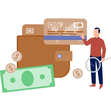 The man is searching payment card  Illustration