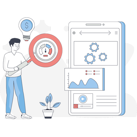The man is searching SEO optimization  Illustration