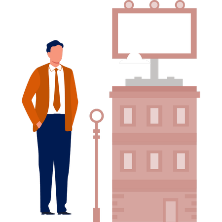 The man is seeing bill board on building  Illustration
