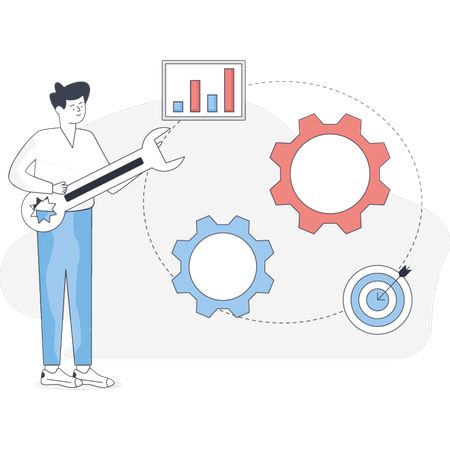 The man is setting business management  Illustration