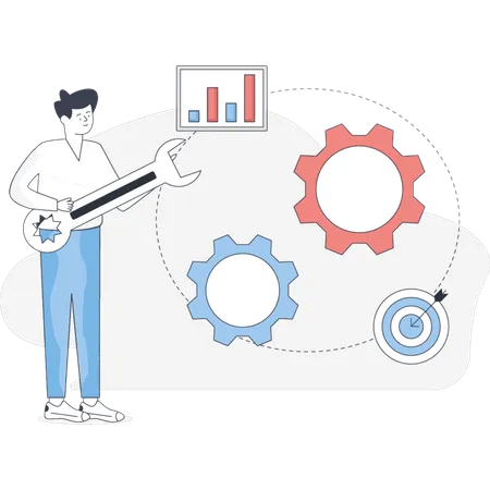 The man is setting business management  Illustration