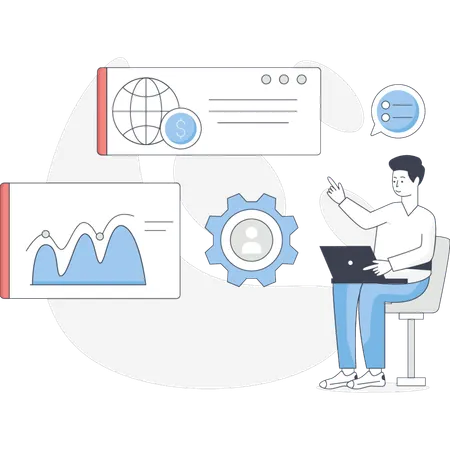 The man is setting business profile  Illustration