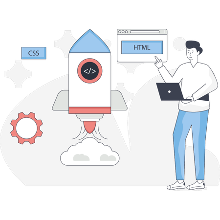 The man is setting cloud startup  Illustration