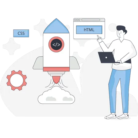 The man is setting cloud startup  Illustration