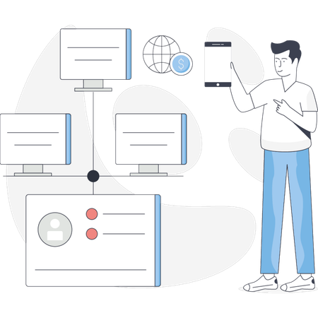 The man is showing business networking  Illustration