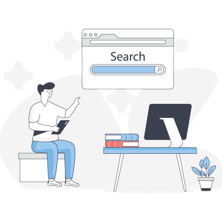 男性は検索バーを表示しています  イラスト