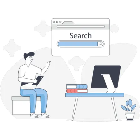 男性は検索バーを表示しています  イラスト