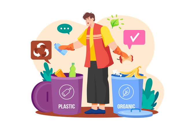 The Man Is Sorting The Garbage  Illustration