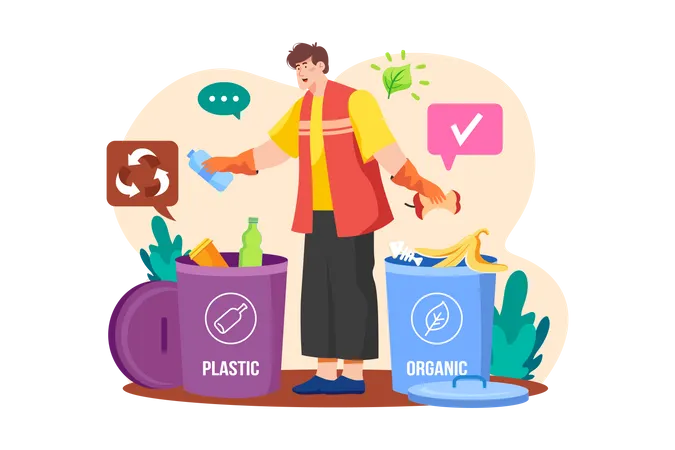 The Man Is Sorting The Garbage  Illustration