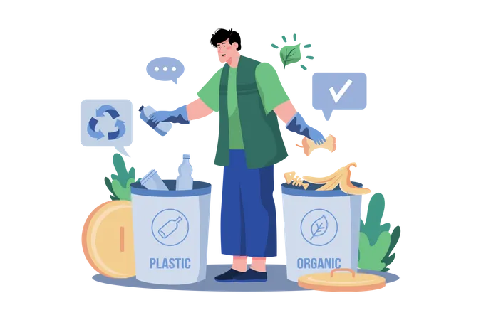 The Man Is Sorting The Garbage Illustration Concept On White Background Illustration